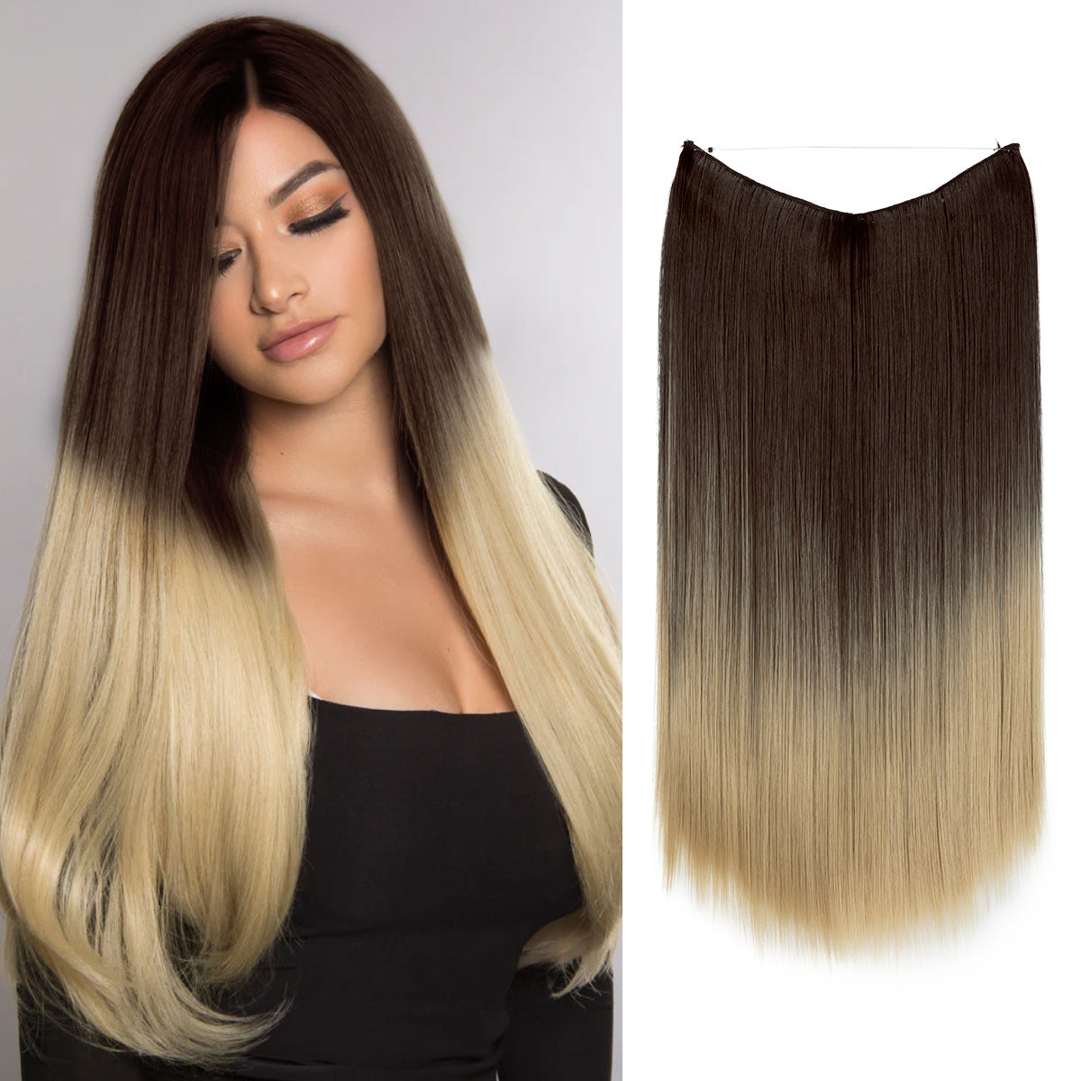 Dark Brown to Ash Blonde + 1 FREE HALO / 16 Inch / Vip Price
